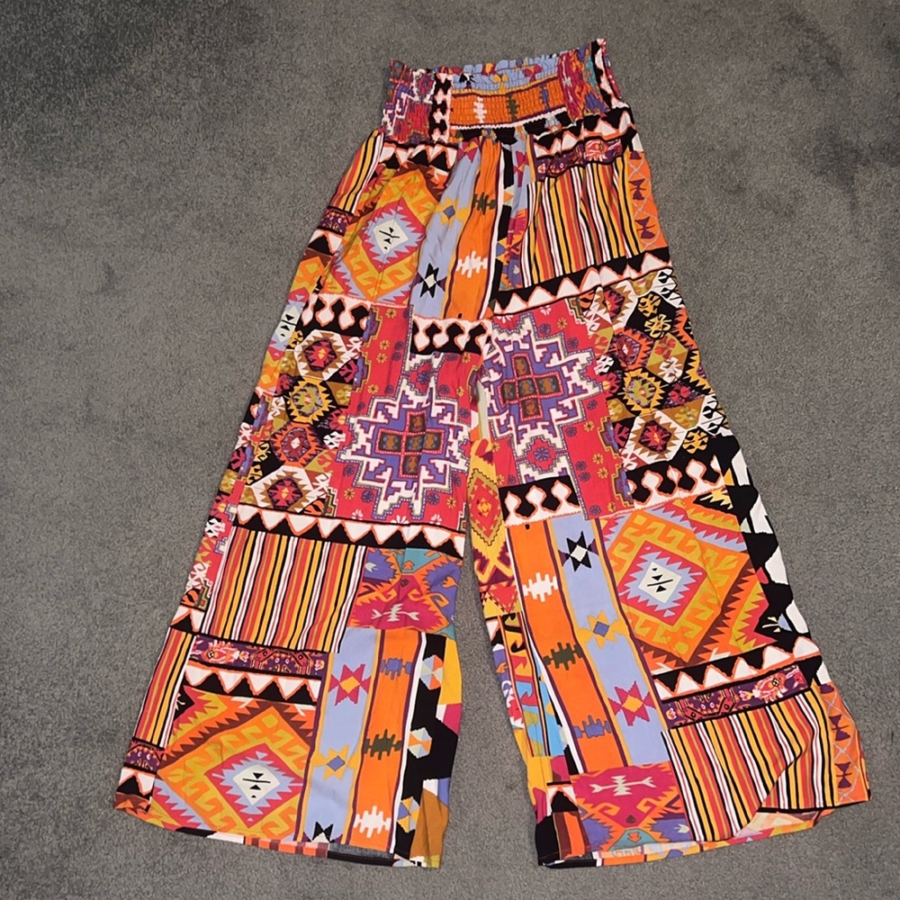 Christian Siriano New York Colorful Tribal Print Wide Leg Pants M